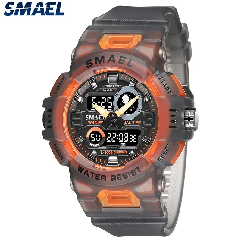 SMAEL8063 Digital Watch LED 50m Waterproof Military Wristwatch Male Clocks Mens Watches Stopwatches Alarm Clock Sport Watches