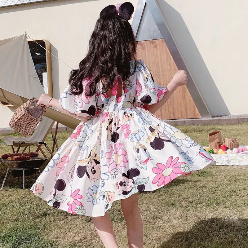 

Girls' Dress Summer Clothes Casual Dress for Girls Baby Kids Mickey Mouse Daisy Cartoon Puff Sleeve Korean Style Dresses