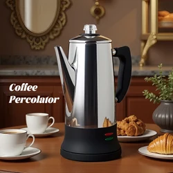 Electric Coffee Percolator 1.8L 12 Cup 304 Stainless Steel Coffee Maker Keep Warm Fast Brew Filter Pot For Home Camping Office