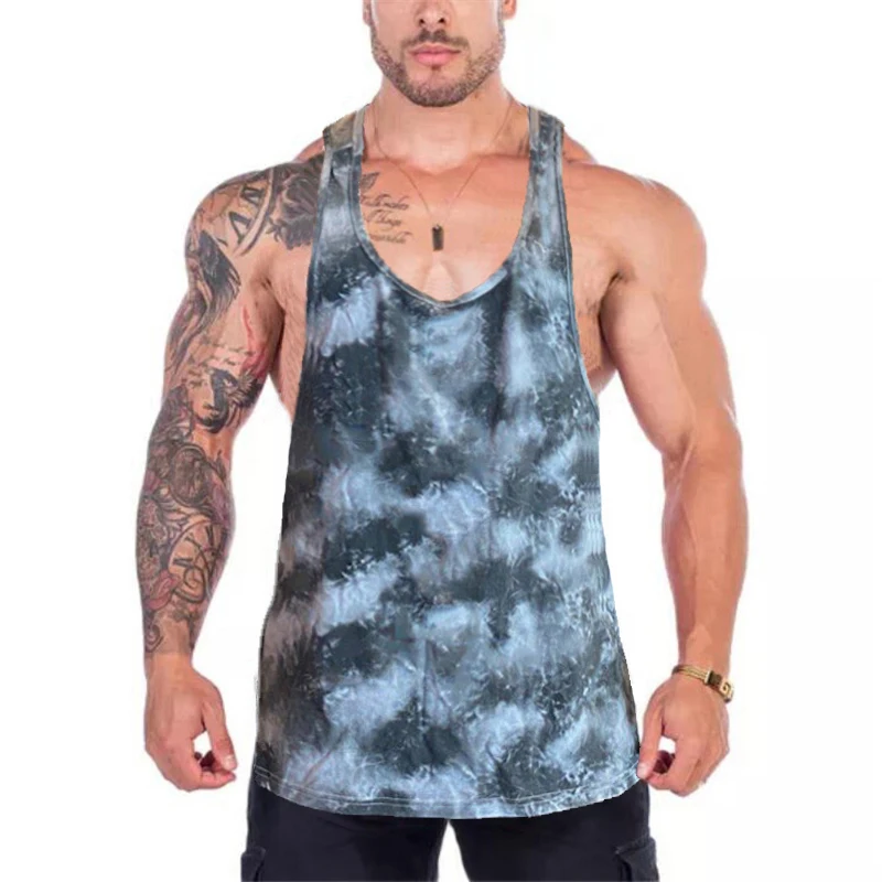 عادي التمويه رجل كمال الاجسام تانك القمم Y-الظهر اللياقة البدنية Singlets الصيف سريعة الجافة القمم الصالة الرياضية تجريب أكمام العضلات القمصان
