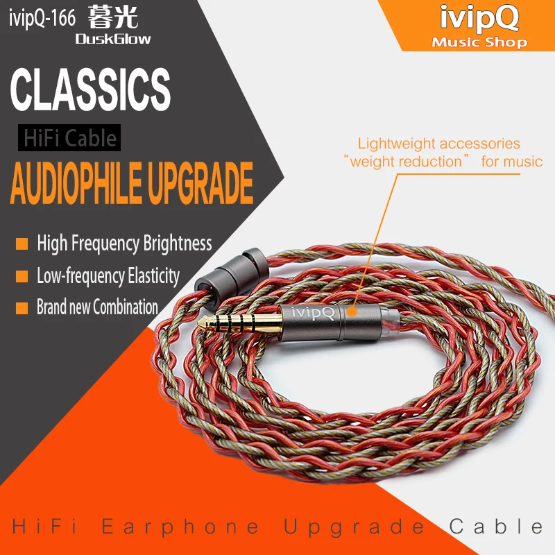 ivipQ-166 Dusk Glow Litz Oil Immersed Graphene Alloy Red Copper Alloy Copper Gold Plating HiFi IEM Earphone Cable 2PIN/MMCX/QDC