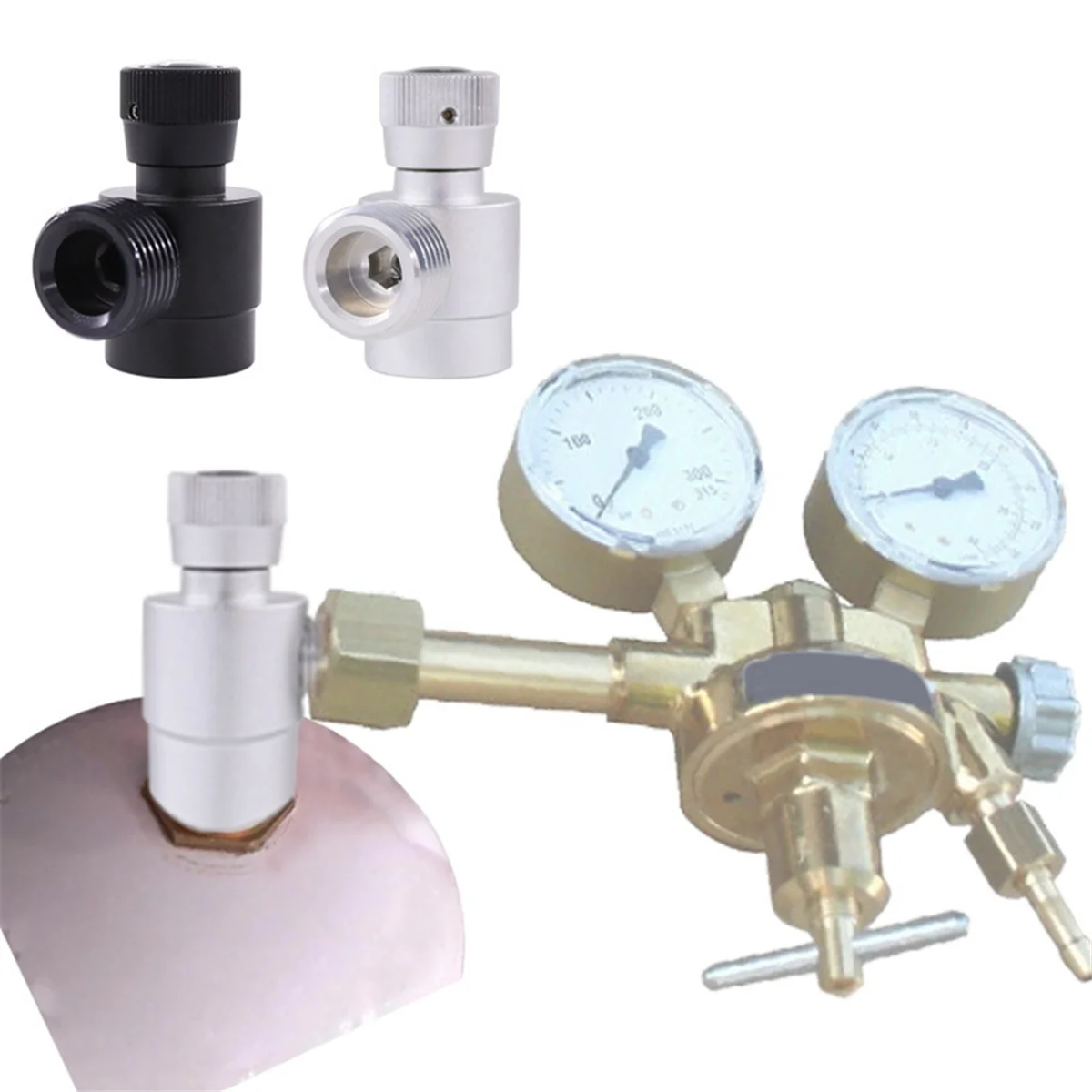 Adattatore di ricarica per bombola di CO2 HOT, regolatore per bombola di gas fatto da M10X1 a W21.8-14 Adattatore per argon, CO2, gas misto, argento