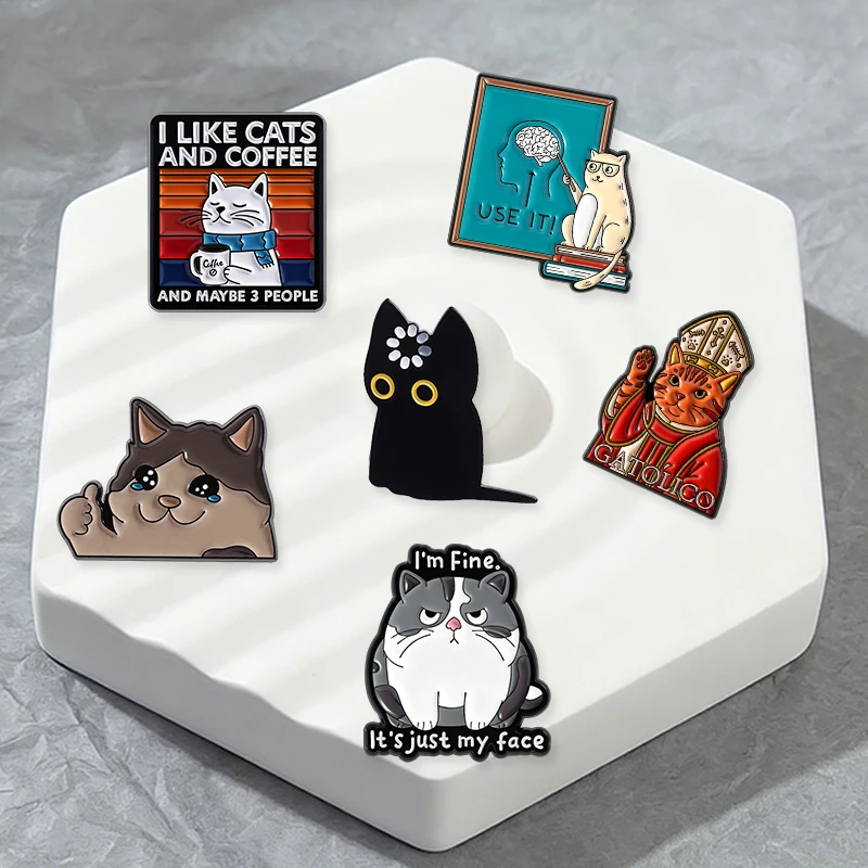 Niedliche Cartoon-Katzen-Kollektion Emaille-Pins Ich mag Katzen & Kaffee Schwarze Katze Void Spinning Loading Metallbrosche Schmuck Großhandel – Detail 8