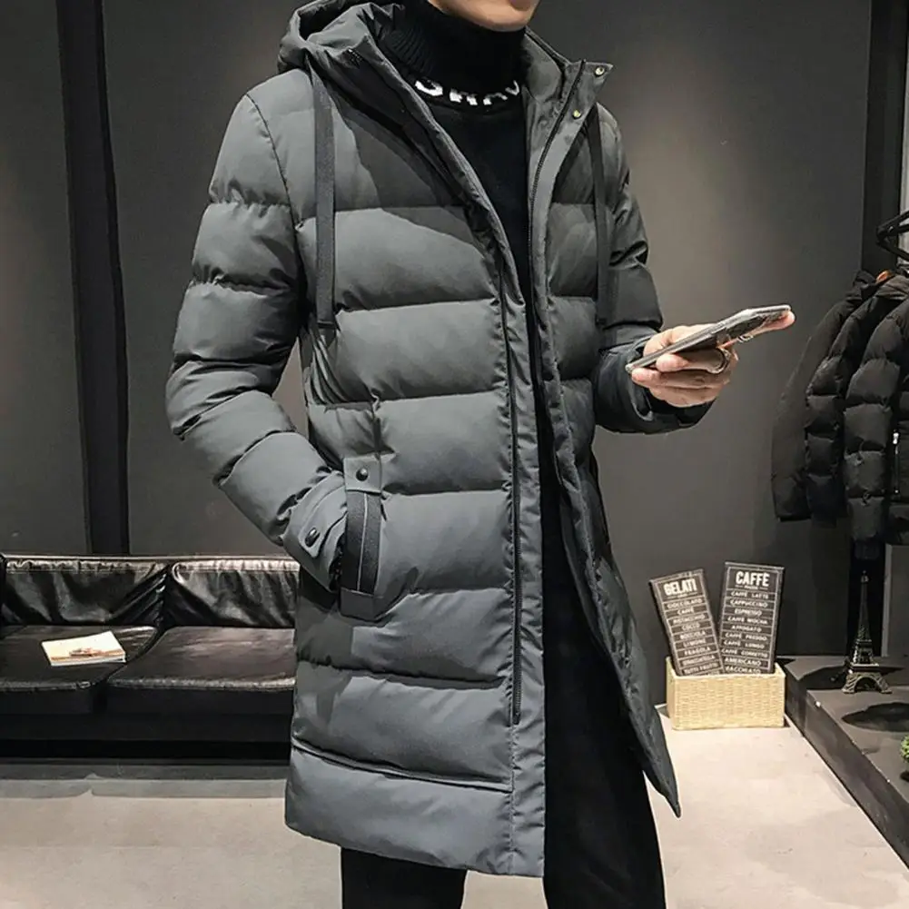 Casaco masculino de comprimento médio com gola alta, parka de comprimento médio para proteção contra o vento, caloroso final, casaco para exterior, inverno