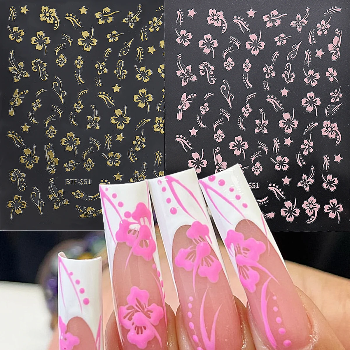 สติ๊กเกอร์ติดเล็บลายดอกชบาสีชม - Nail Art Leopard บทวิจารณ์และราคา