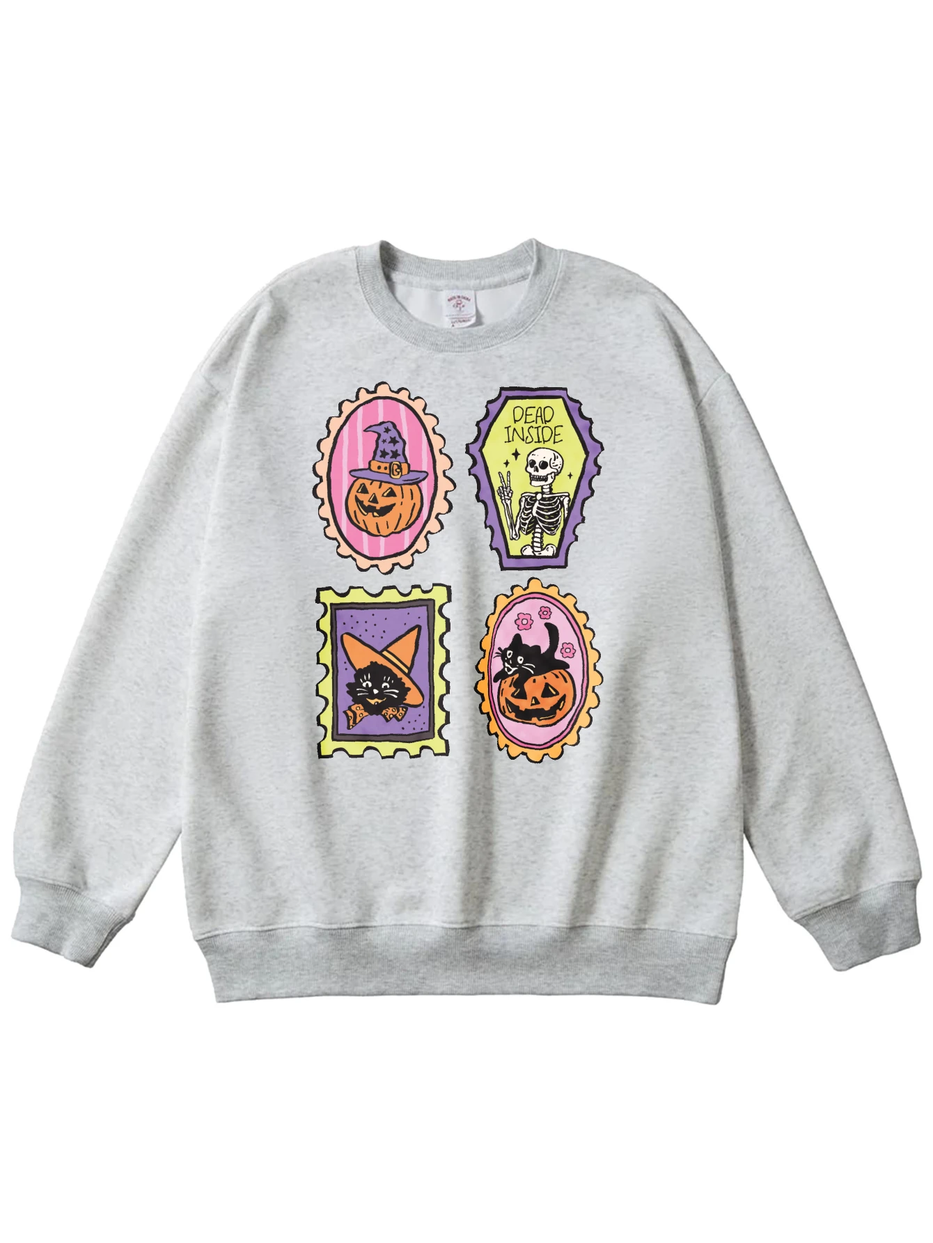 Modny damski sweter na Halloween z wielokolorowym nadrukiem, okrągły dekolt, dopasowany krój, czysta bawełna, idealny na jesień i zimę, styl sportowy na Halloween.