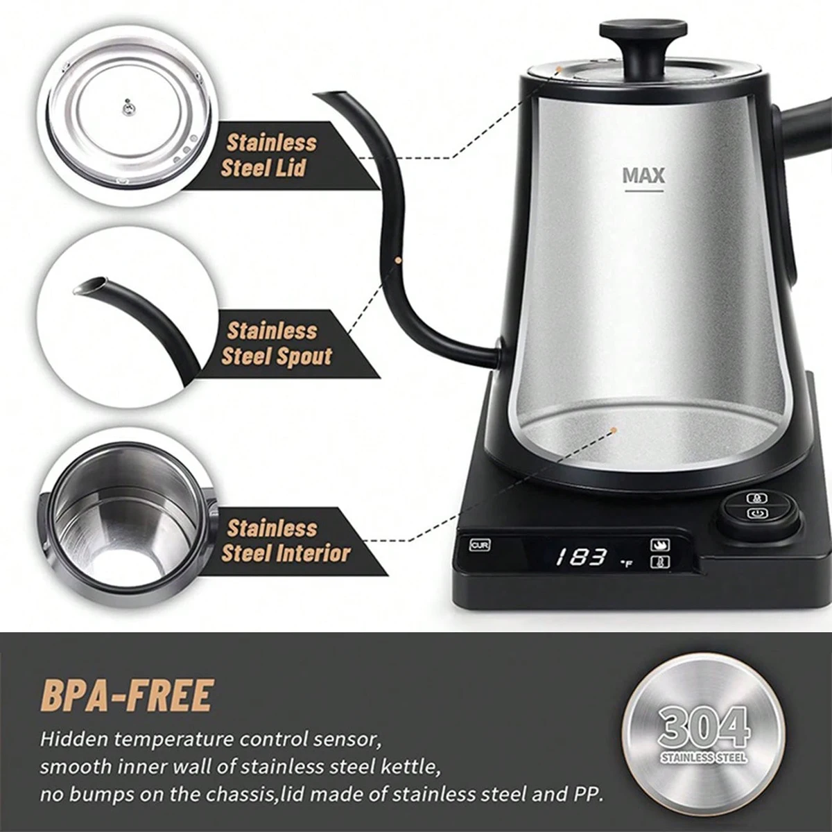 1000ml Gooseneck Electric Kettle with Temperature Control Electric Kettle for Coffee and Tea Kettle Coffee Pot