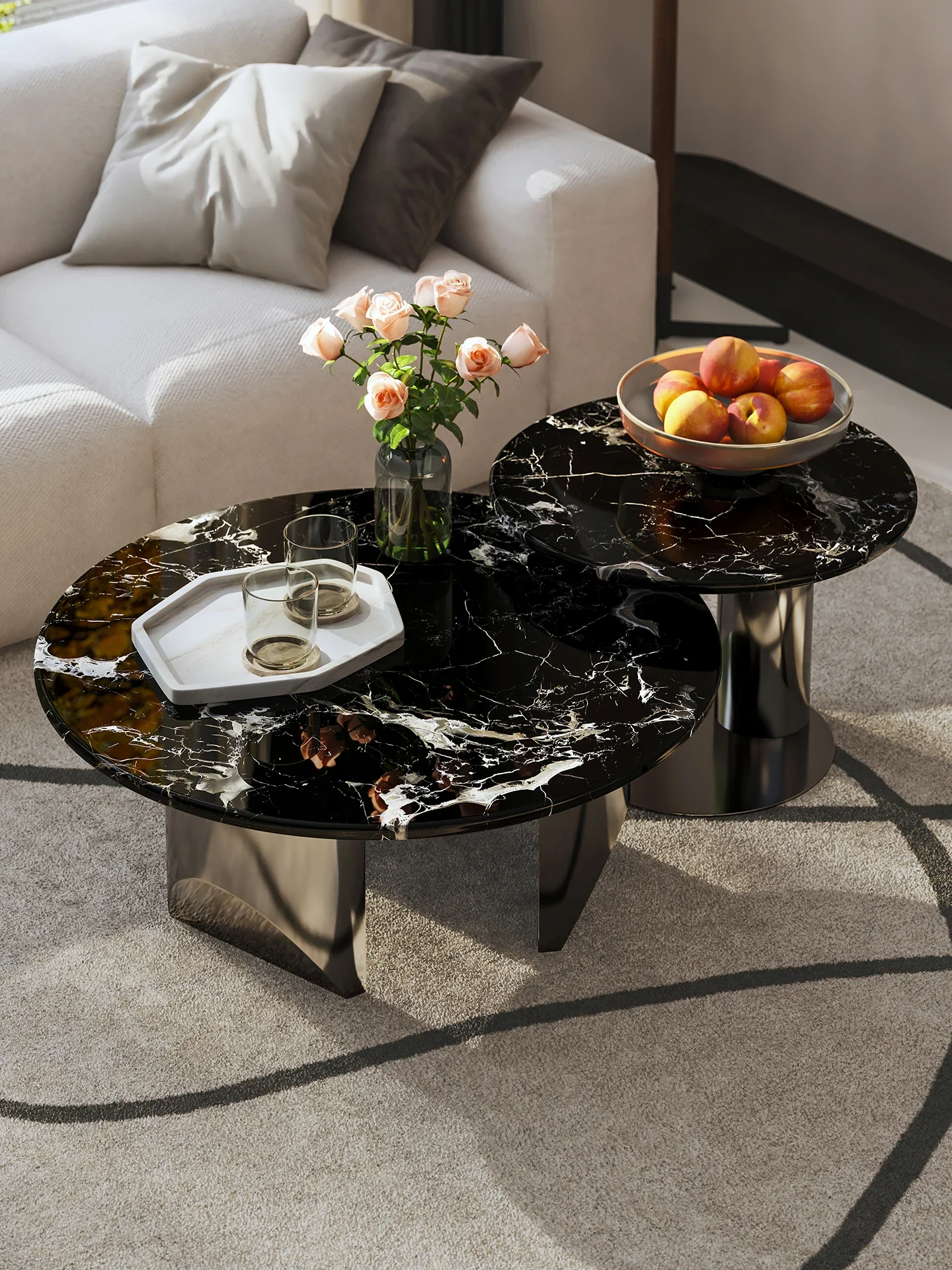 

Italian Luxury Marble Coffee Table Black Rose Gold Round 2025 Wabi Sabi Living Room Set Minimalist Modern Center Table Decor
