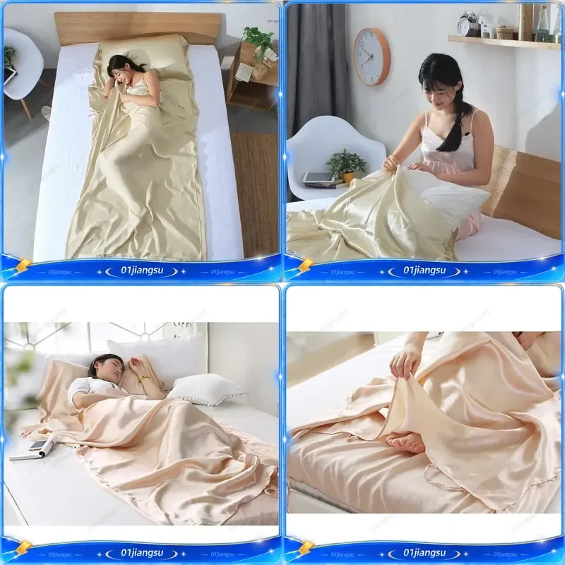 100% Pure Silk Sleeping Bag Liner Lightweight Travel Camping Sheet Solid Color Envelope Sleep Sack with Carry Bag Soft