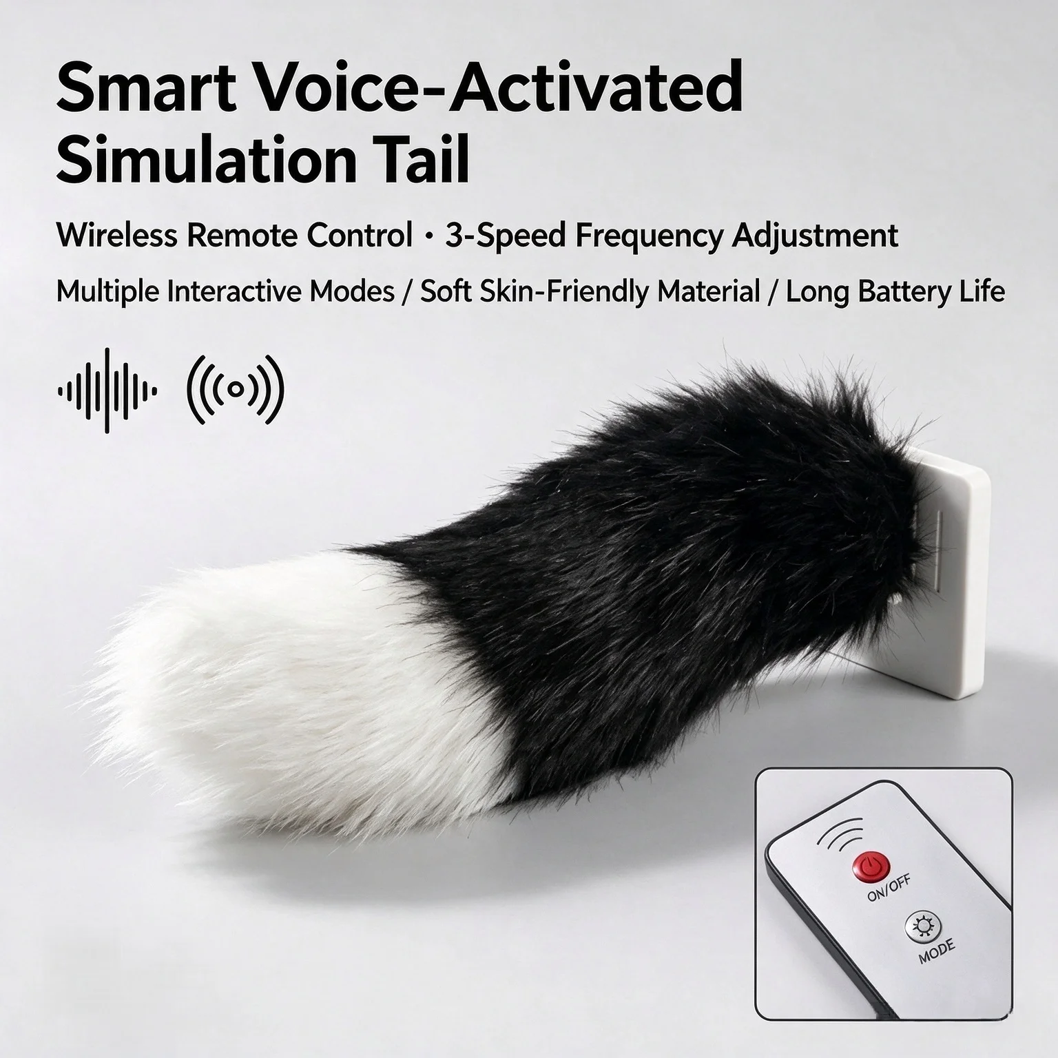 Electric Wagging Tail for Car Motorcycle Moving Fluffy Fox Tail Sound Activated & Remote Control Cute Auto Decoration Plush Toy