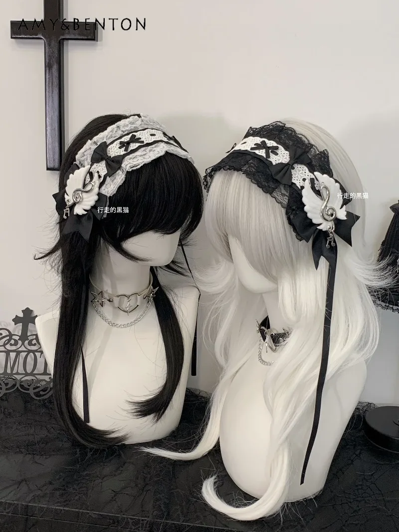 اليابانية الأصلية لوليتا Harajuku نمط القوطية المرقعة هيرباند الألغام سلسلة ثقافة فرعية مقوس دانتيل الثقيلة الحرفية لطيف Headbands #1