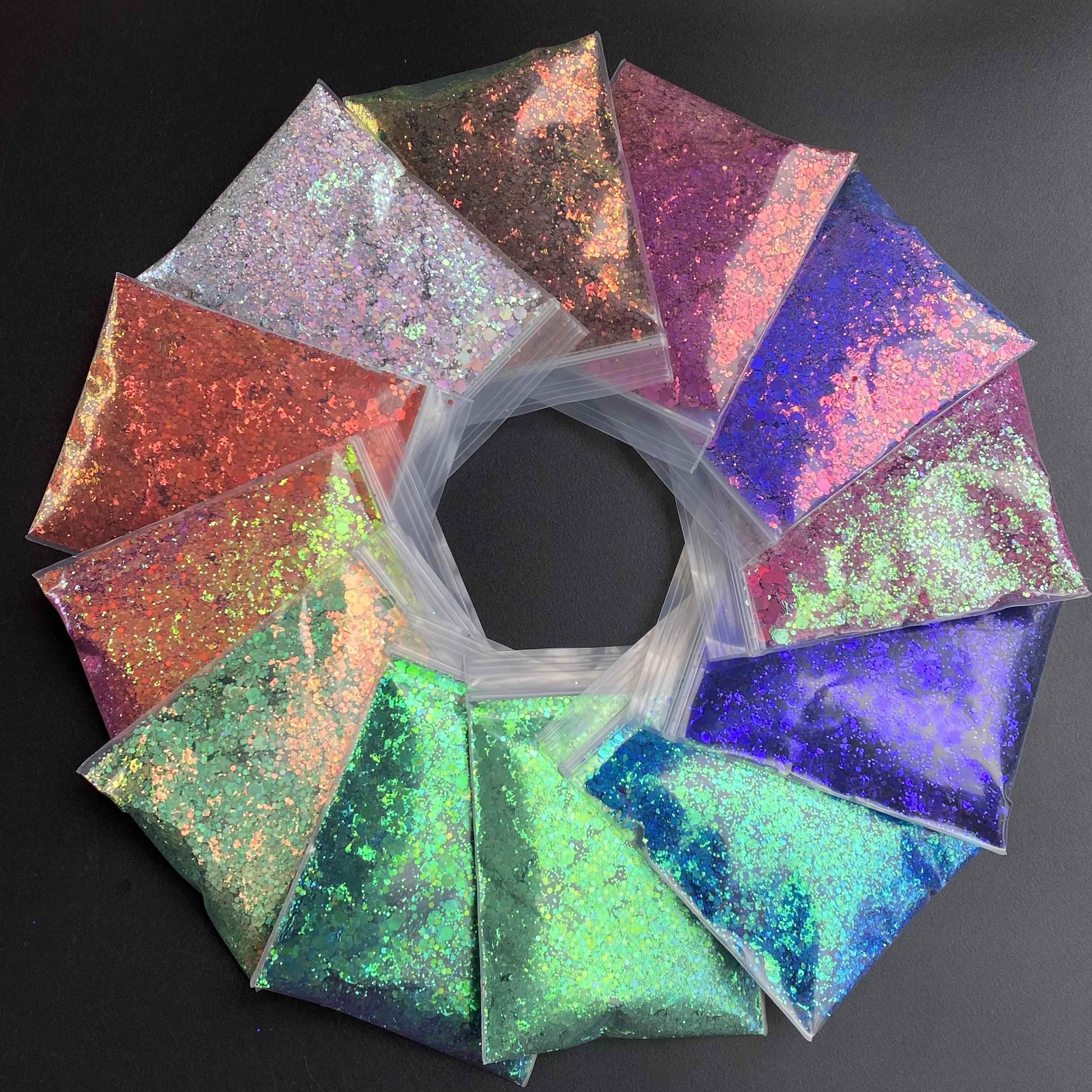 12 Bags (120g) Hexagon Polyester Color Shifting Eye Face Nail Art Sequins Chunky Craft Chameleon Glitters For Tumbler DIY