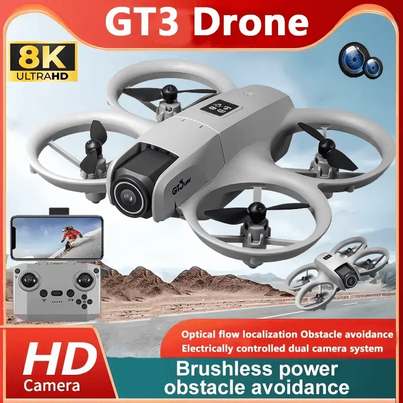 NEW GT3 Mini Foldable Drone With Lights 8k Aerial Photography Optical Flow Positioning 360° Obstacle Avoidance Helicopter Drones