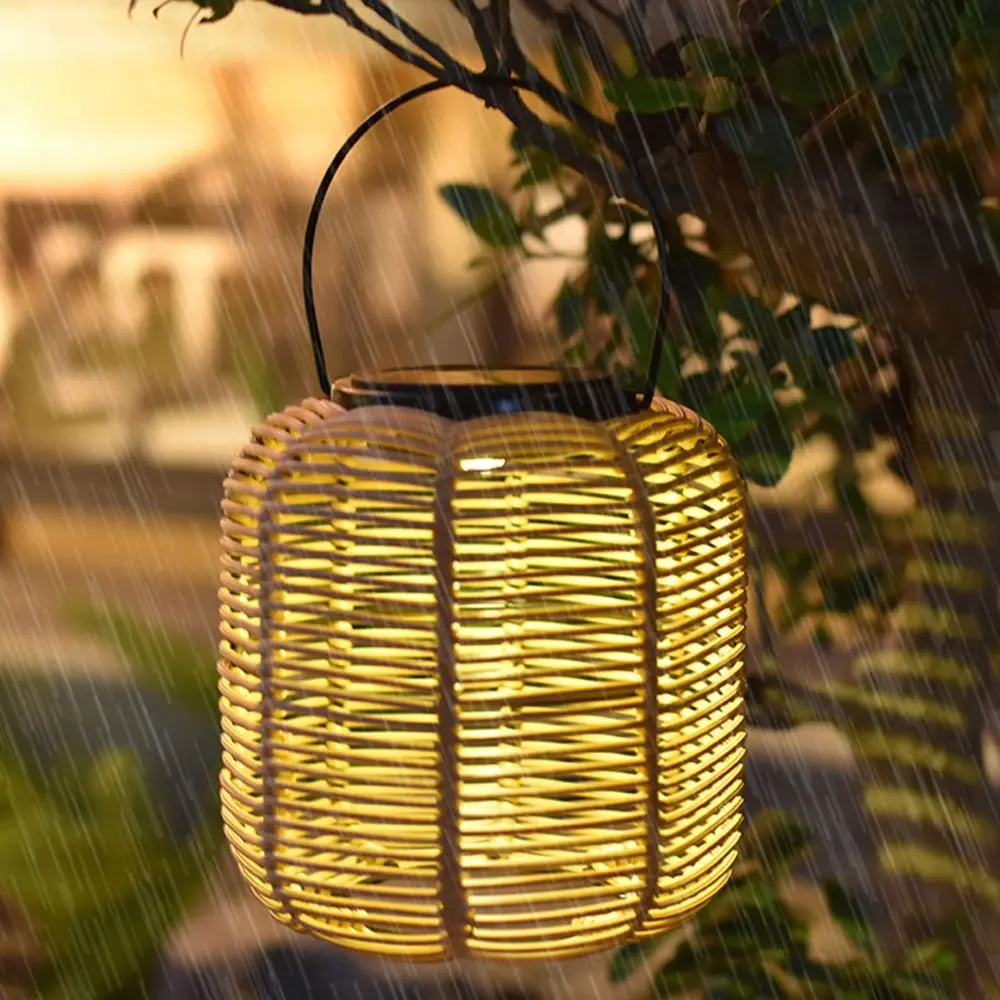 Landscape Solar Imitation Rattan Lantern Waterproof with Handle Rattan Yard Lantern Hollowed Atmosphere Weave Wind Lamp