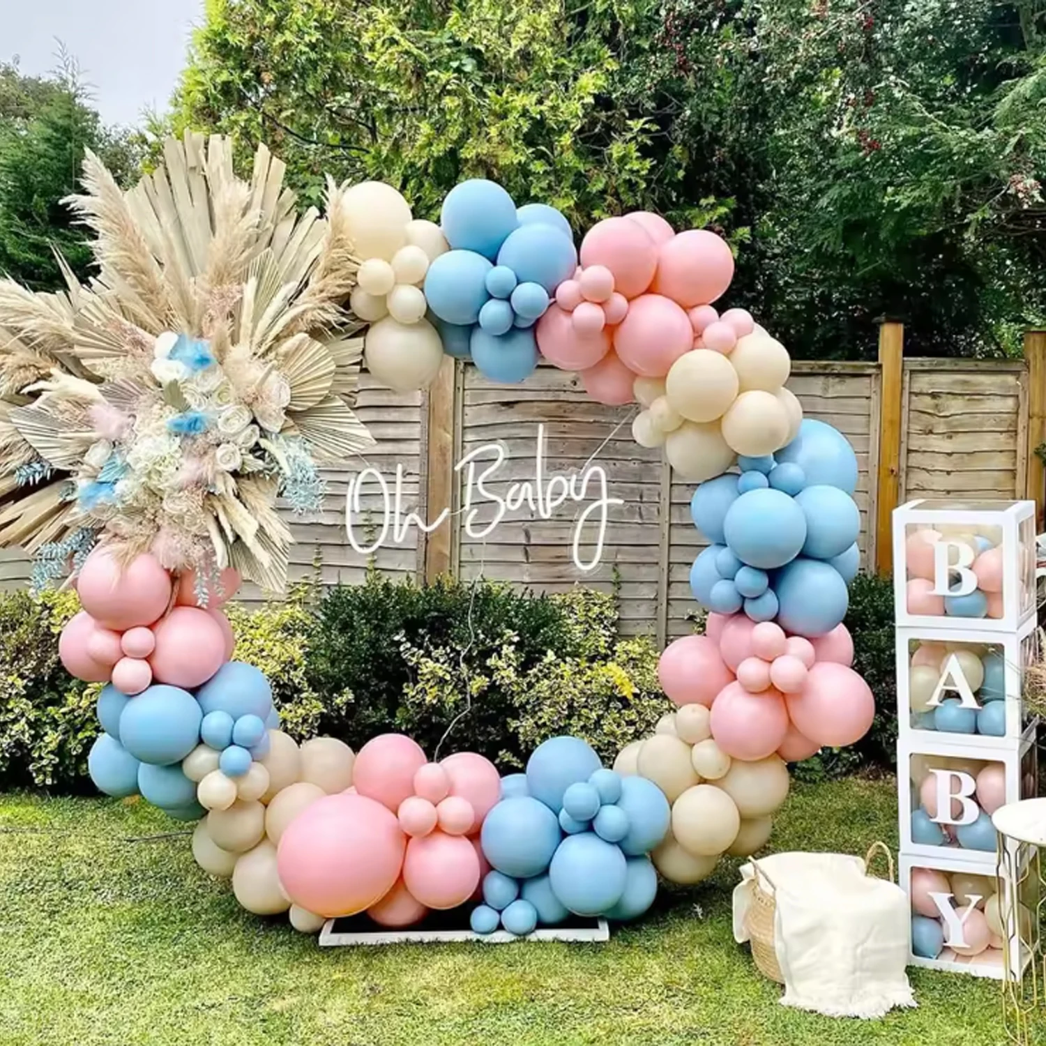 166pcs blue, pink, and sand white balloon set, suitable for weddings, birthdays, parties, bridal showers family gatherings