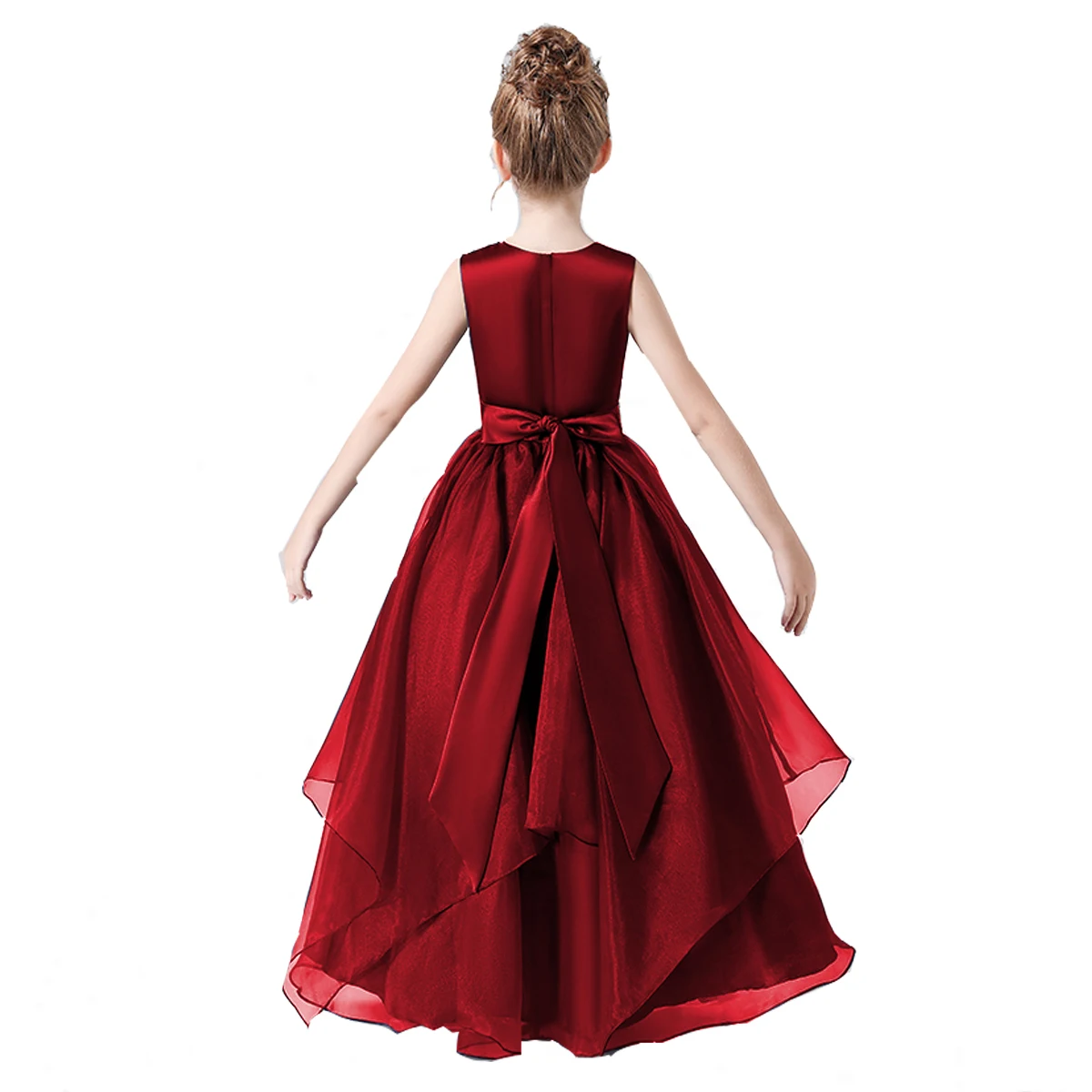 Dideyttawl Zwarte Kralen Boog Ruches Meisjes Party Jurken Organza Prinses Formele Concert Piano Kids Birthday Party Gown