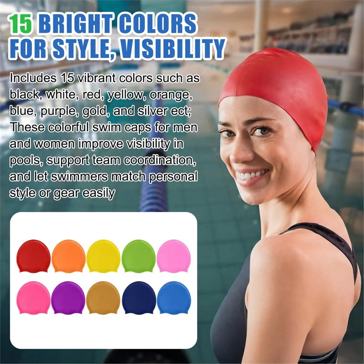 618 Mega Sale 10Pcs Unisex Adult Silicone Swim Cap Waterproof Swimming Cap Bulk for Women Men for Long and Short Hair