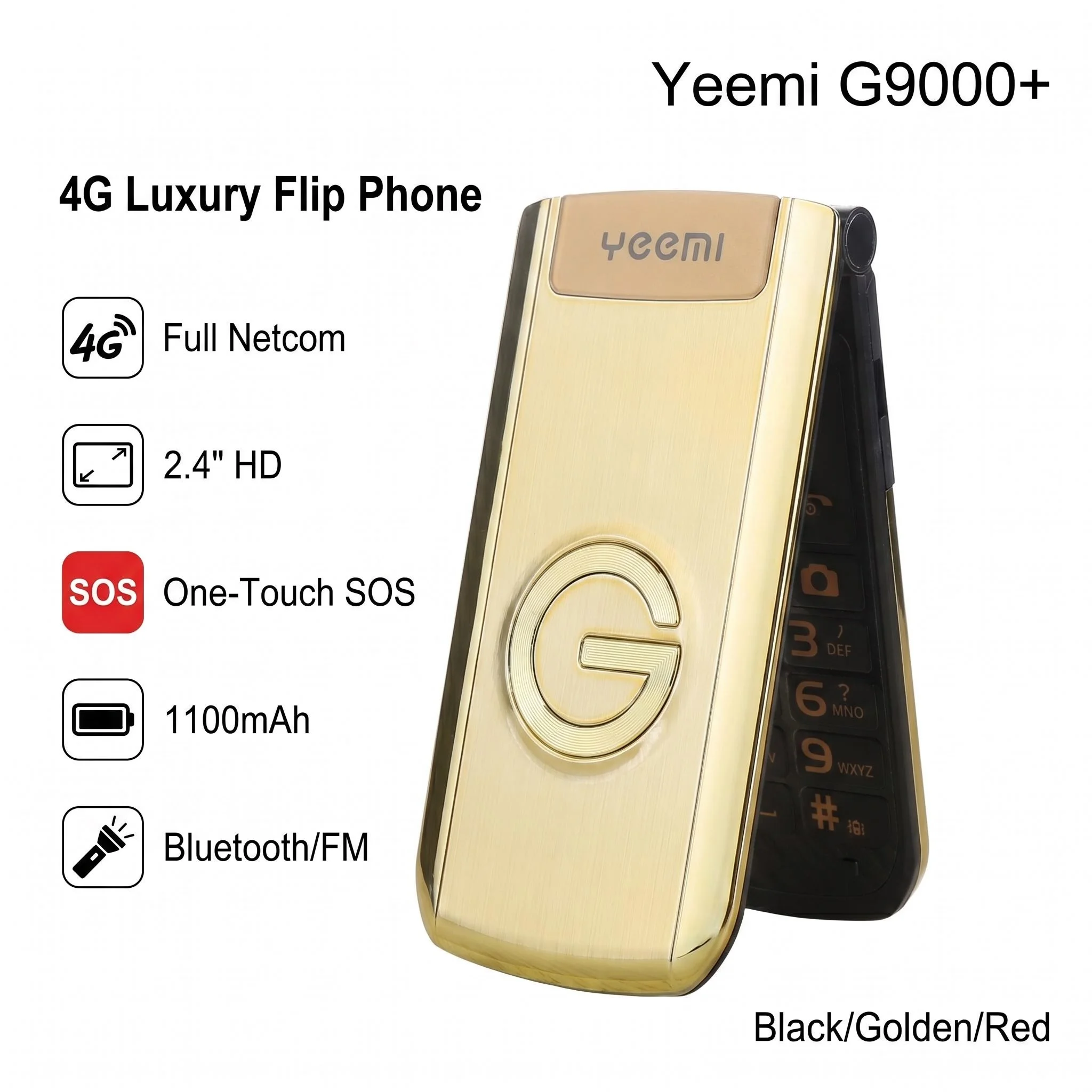 

YEEMI G9000+ LTE 4G Flip Mobile Phone 2.6‘’ Screen Big Keyboard Dual SIM Flashlight FM Radio Bluetooth MP3 MP4 SOS Cellphone