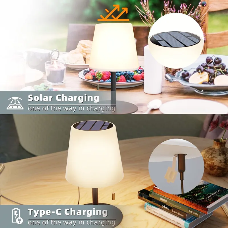 Imagem -03 - Lâmpada de Mesa Solar para Camping e Jardim Carregamento Usb Cores Rgb Reguláveis sem Fio Ip44 Impermeável Iluminação ao ar Livre em 1