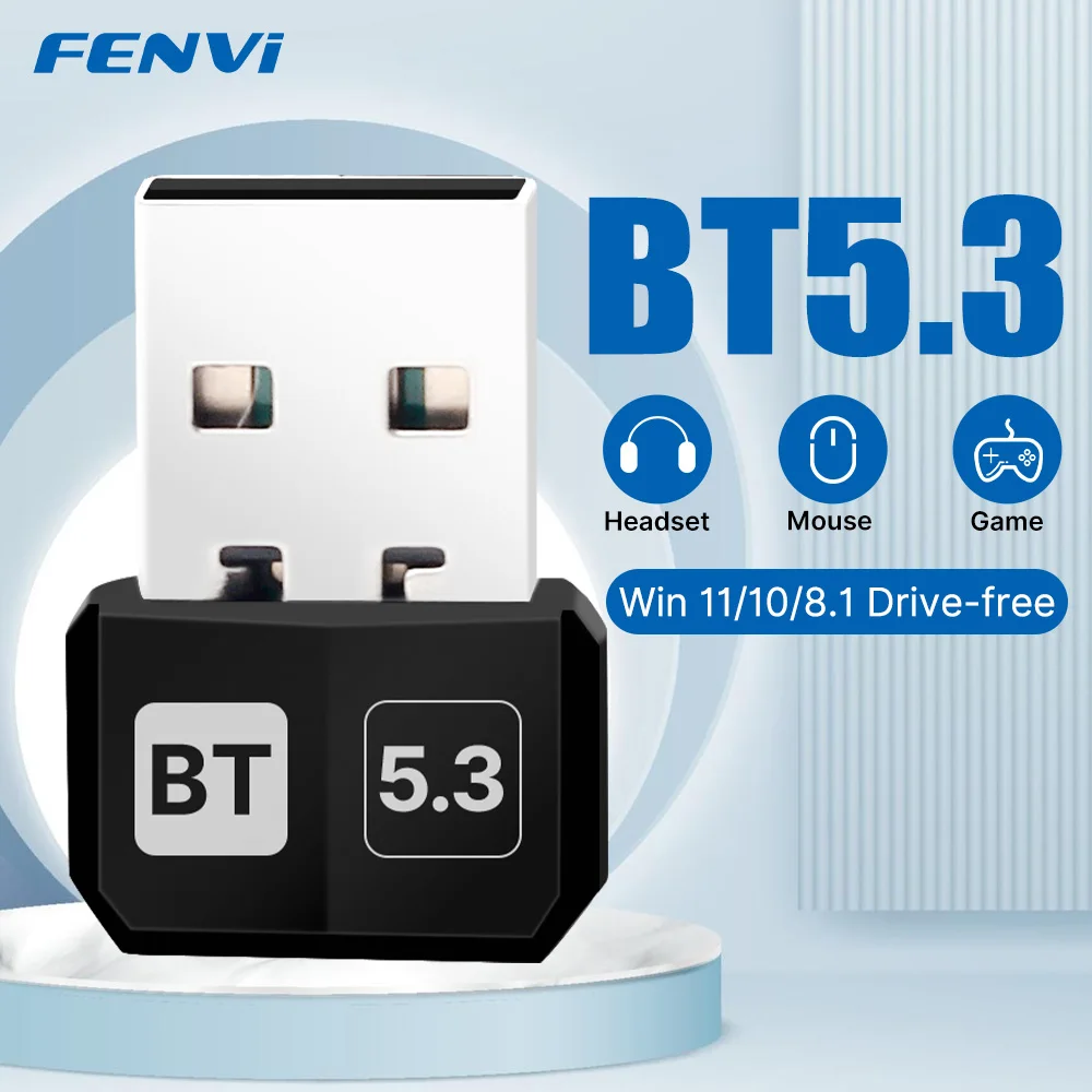 

Адаптер Fenvi Bluetooth 5.3 для ПК Bluetooth USB беспроводной ключ-приемник Plug and Play для динамика, мыши, клавиатуры, принтера