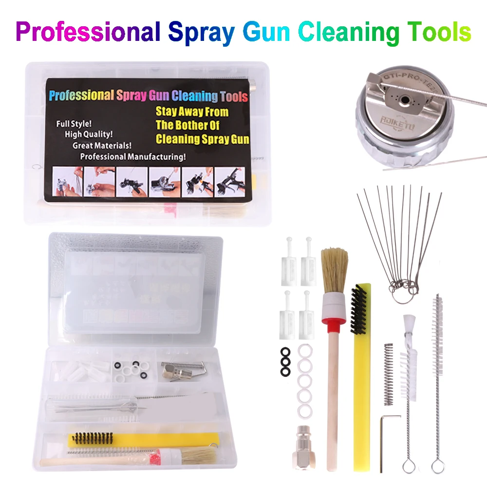 WENXING Airbrush Spray Guns Nozzle Cleaning Repair Tool Kit Needle & Brush Set Spray Guns Clean Accessories