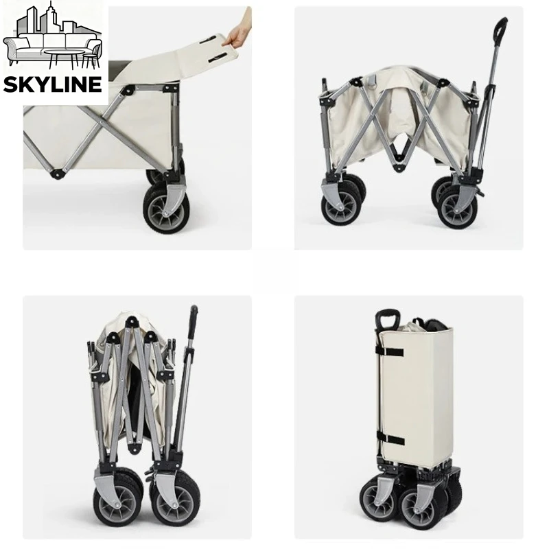 Outdoor Camping Trolley with Wheels Simple Portable Garden Carts Leisure Beach Cart Garden Supplies Folding Home Shopping Cart