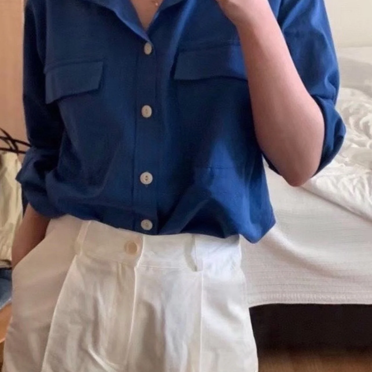 

Loose Fit Long Sve irt Casual Workwear Sle Summer New Klein Blue Women's Premium Faion Breathable Comfortable Ne