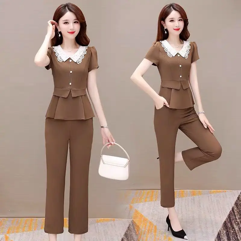 

Summer 2025 Trousers Woman Formal Clothing Sales with Sleeve Tailor Fashion Clothes Luxury Business Pant Sets for Women 2 Pieces