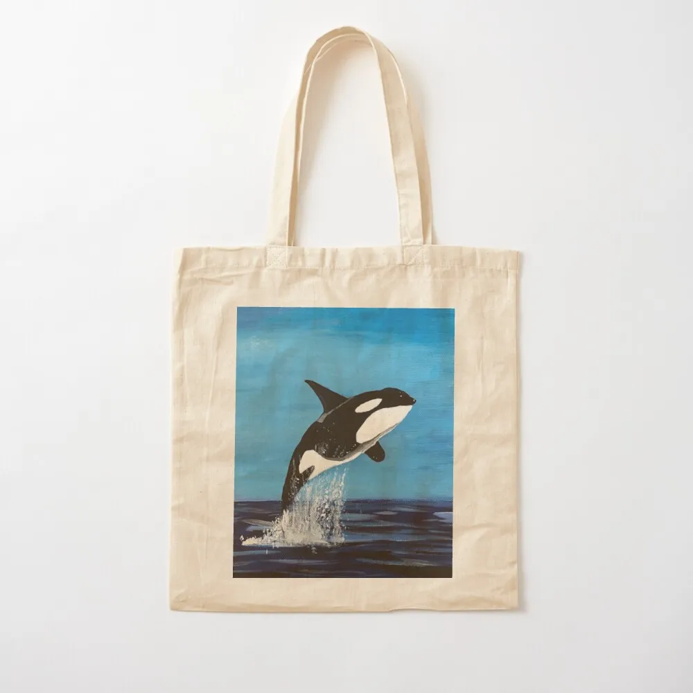 Killer whale or Orca in acrylics on canvas Tote Bag Candy bags shopping cart bags eco bag folding Canvas Tote Bag