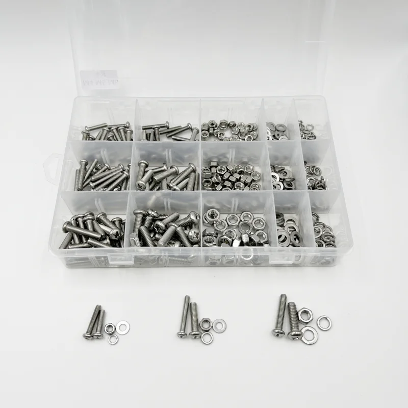 Pan Head Screw 510pcs M4 M5 M6 Stainless Steel Screw Cross Round Phillips Pan Button Round Head Screw Bolt Nut Washer Set Kit