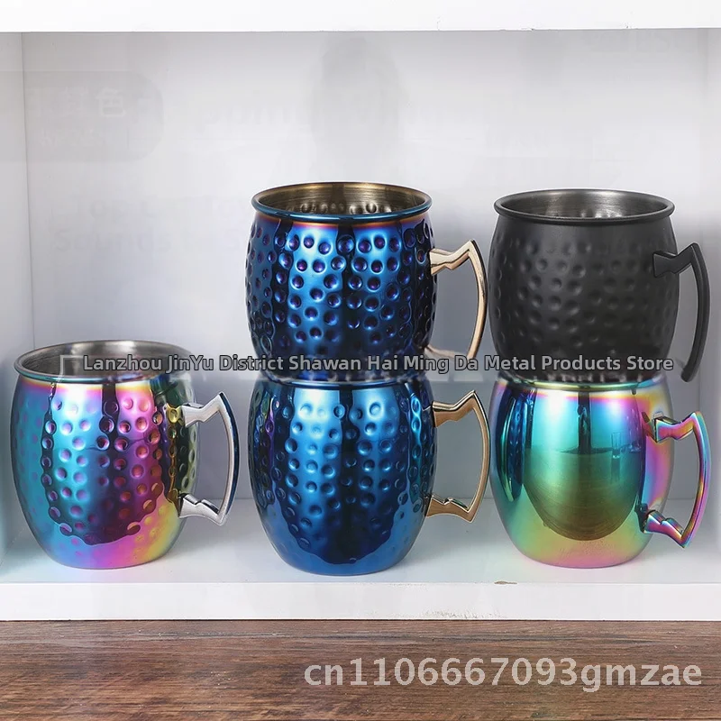 

Hammered Copper-look Stainless Steel Moscow Mule Cup Rose Gold/Gun Black Modern Minimalist Cocktail/Wine Bar Cup Single