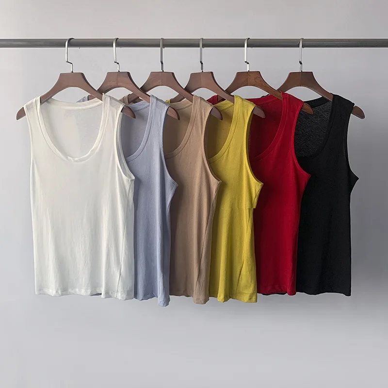 Summer Basic Thin Twisted Sleeveless Vest Elastic Loose Small U-neck Design Top for Women