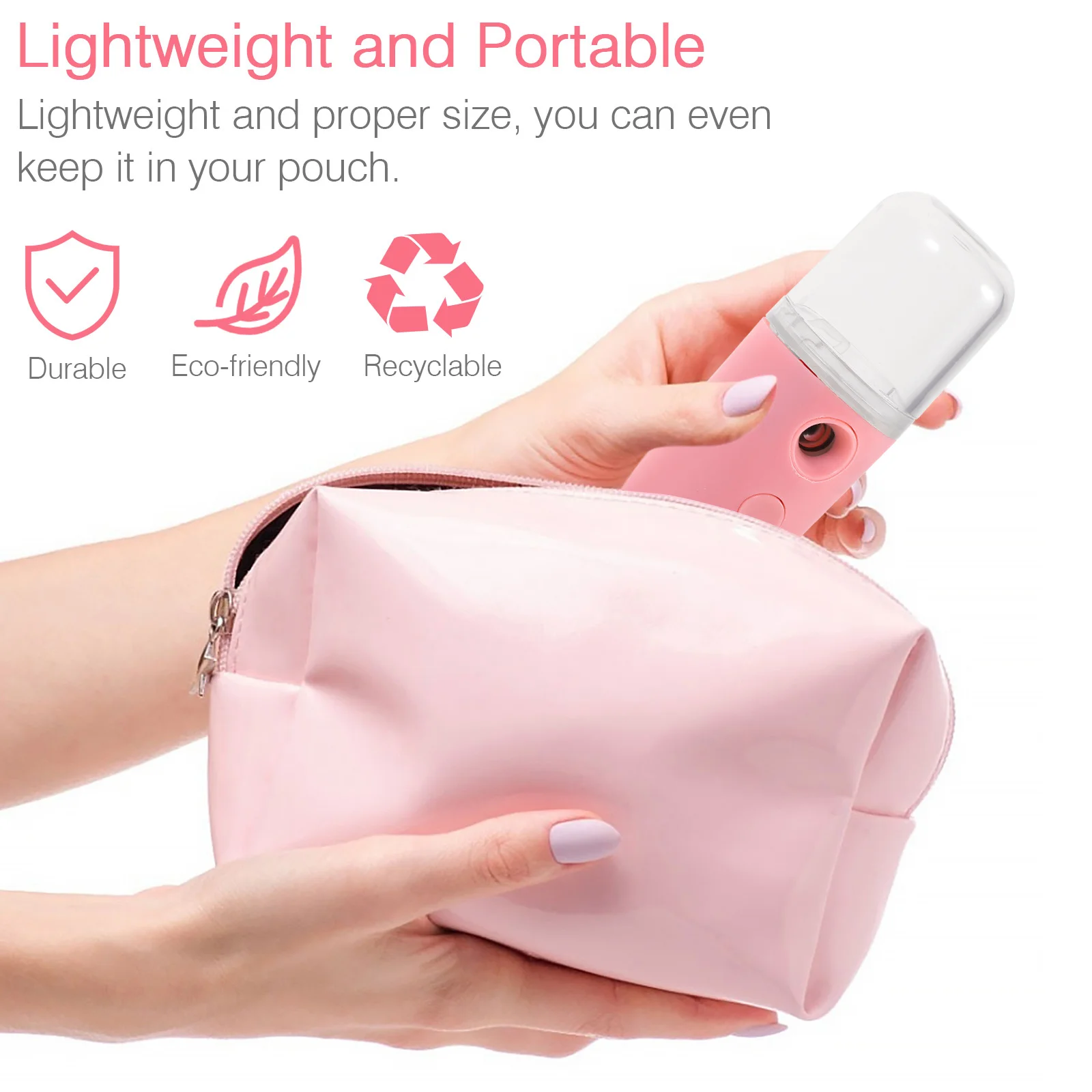 

USB Charging Pink Facial Steamer Portable Nano Mist Spray Device Handheld Makeup Hydrating Sprayer Facial Steamer