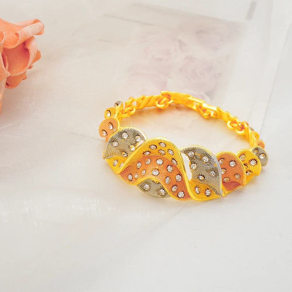 Dubai Color Color Jewelry Sets African Bridal Wife Gifts Wavy Shape Necklace Bracelet Earrings Ring Jewelery For Women Party image 4