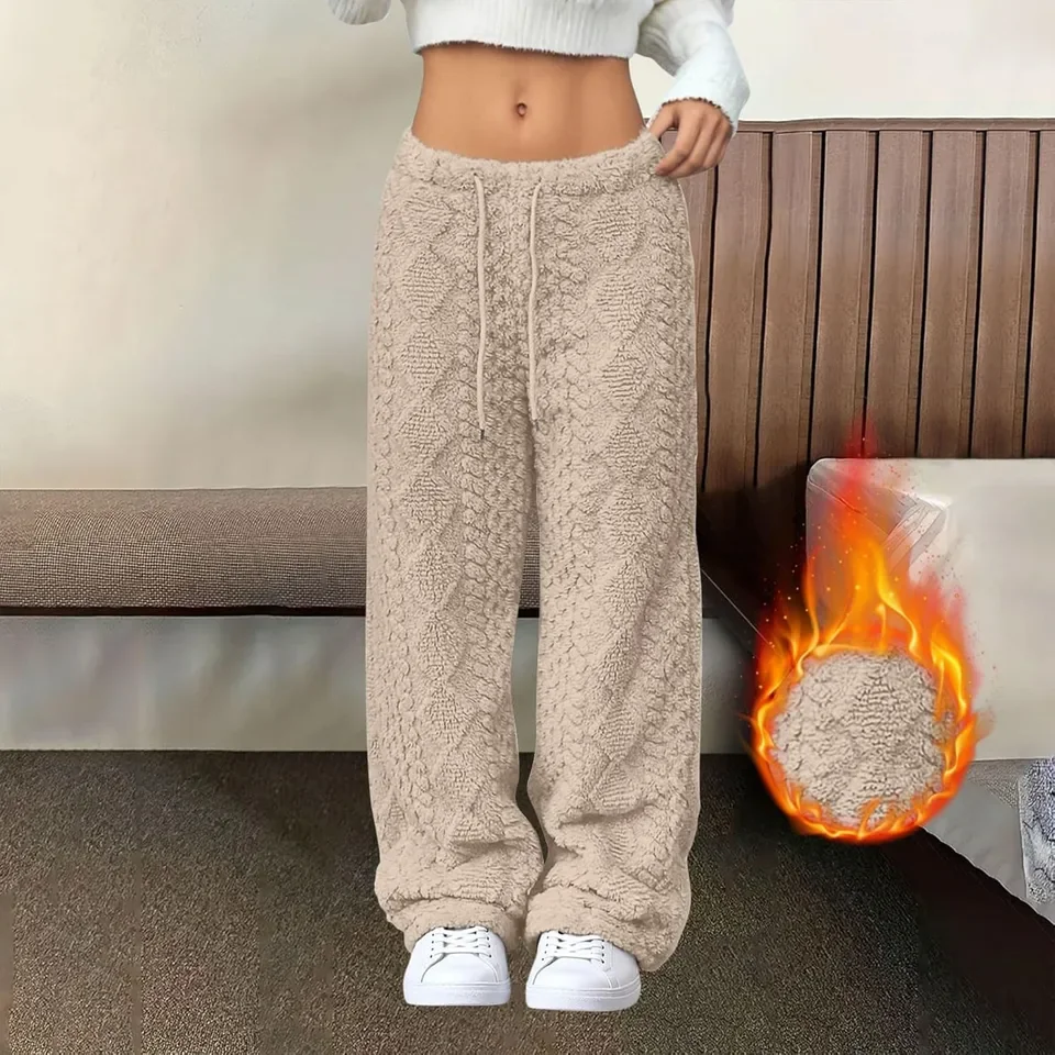 Autumn Winter Solid Low Waist Pants Fashionable Plush Casual Versatile Trouser Loose Comfortable Plush Warm Pants For Women