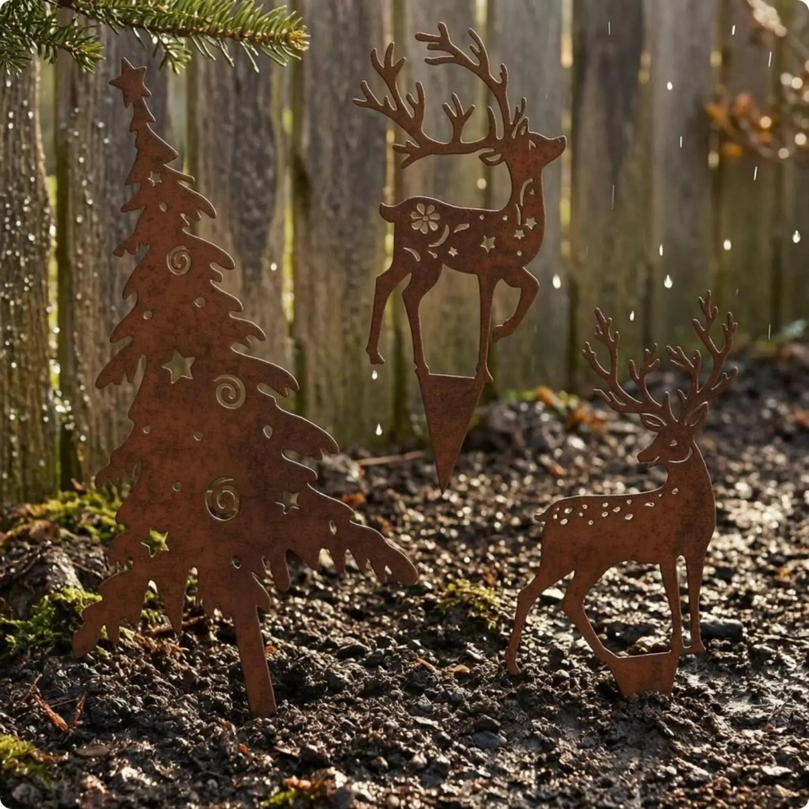 Metall-Gartenstecker in Rostfarbe, Antik-Look, Verwitterter Gartenstecker