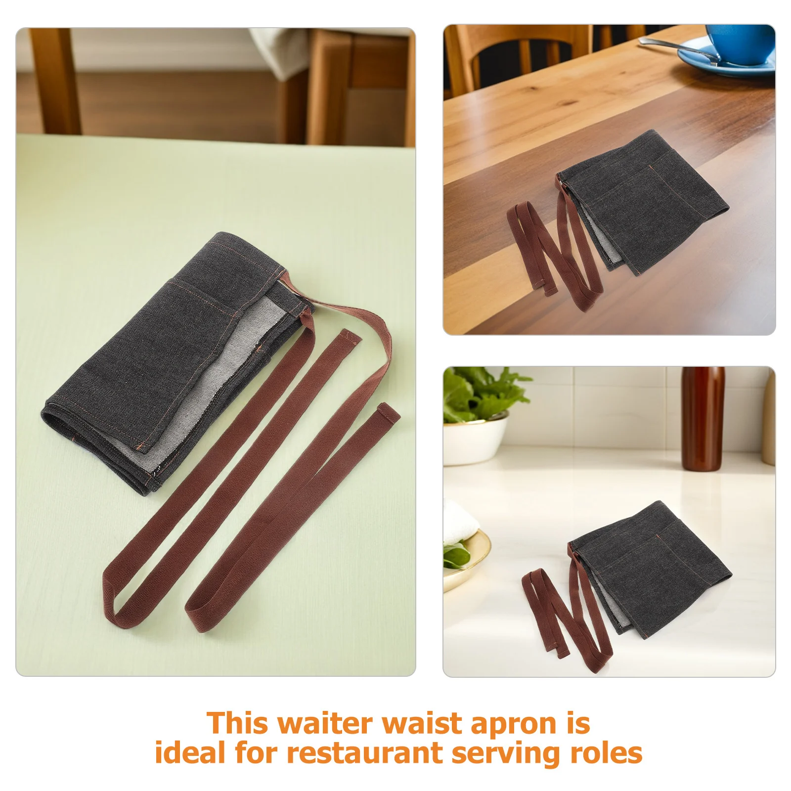 2pcs Denim Waist Apron 11" Wide Short Half-Length With 3 Pockets Adjustable Strap For Restaurant Cafe Kitchen Food Service