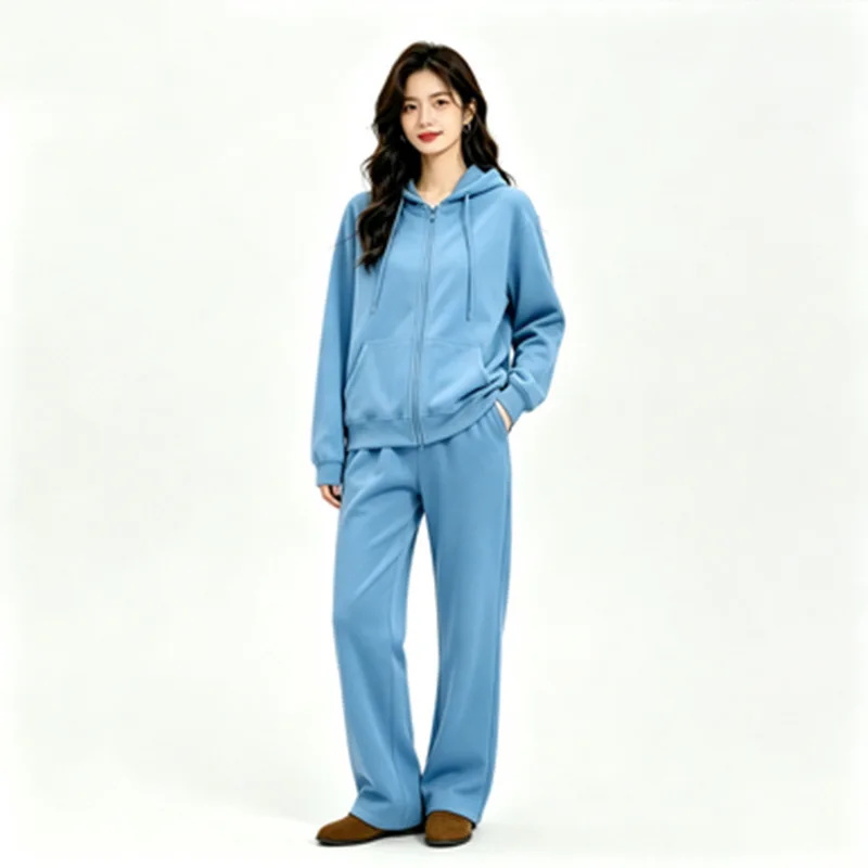 Women's New Pink Cotton Tracksuit Summer Fashion Two Piece Set with Zipper Pants And Hood Classic Red Tracksuit for Women image 5