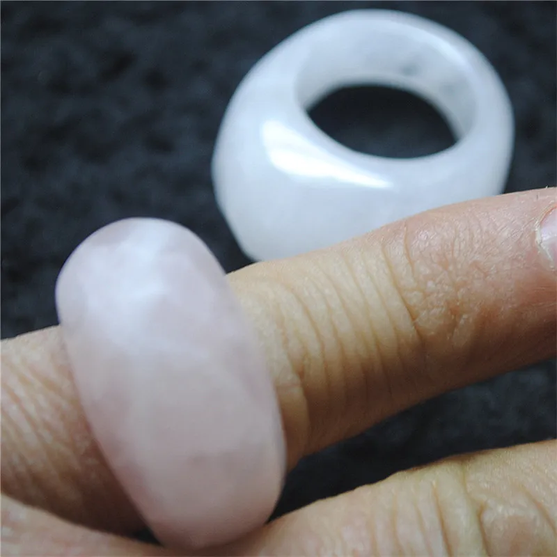 1PC Natural Men Finger Rings Rose Quartz Gemstone For Finger Wearring Size 13MM Hole Diameter