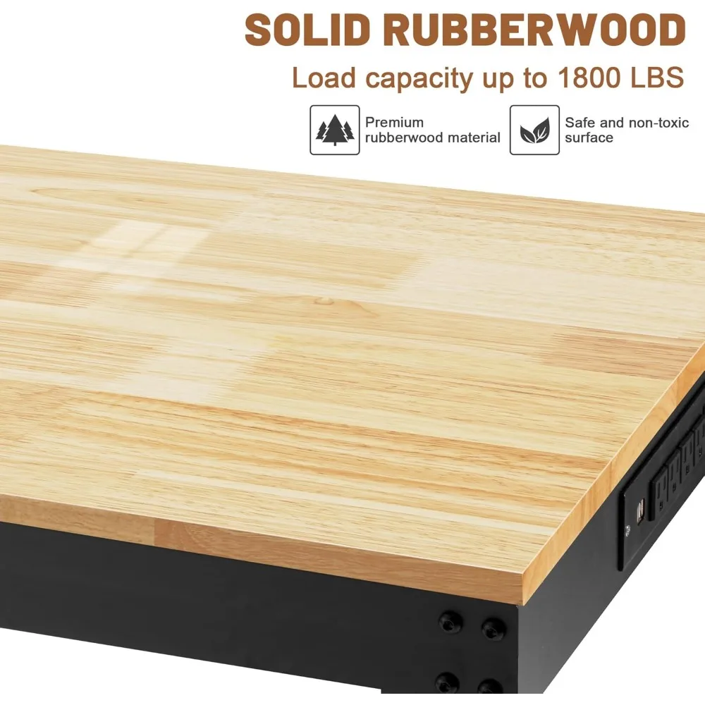 منضدة عمل شديدة التحمل قابلة للتعديل بسعة 1800 رطلاً، وطاولة عمل من الخشب الصلب، ومنافذ دوارة ومنافذ طاقة #5