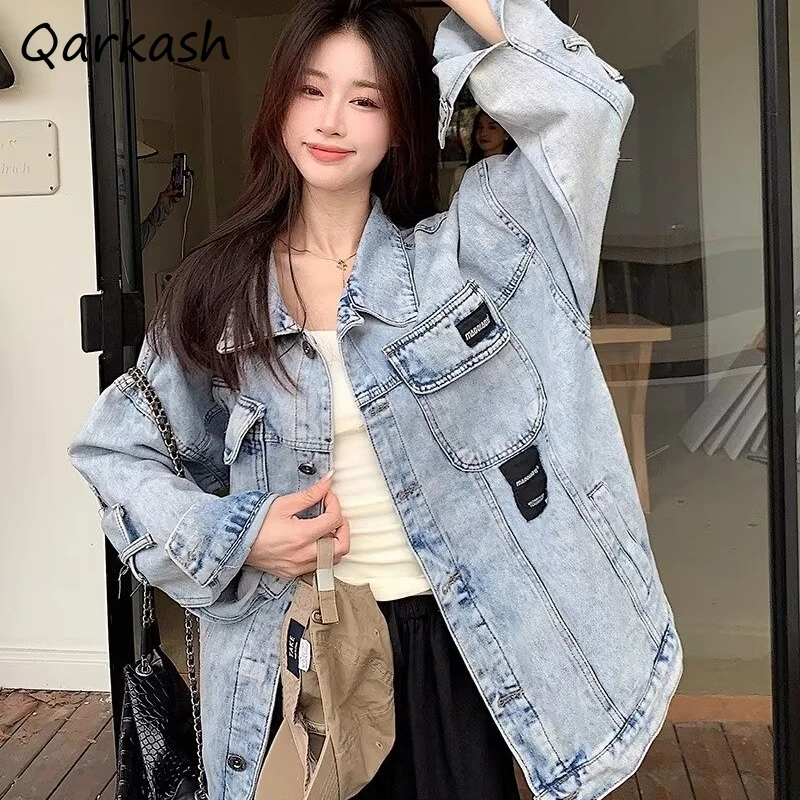 Jackets Women Trendy Couple Korean Style Retro Distressed Washed Streetwear Loose Casual All-match Autumn Cozy Chic Denim Coats