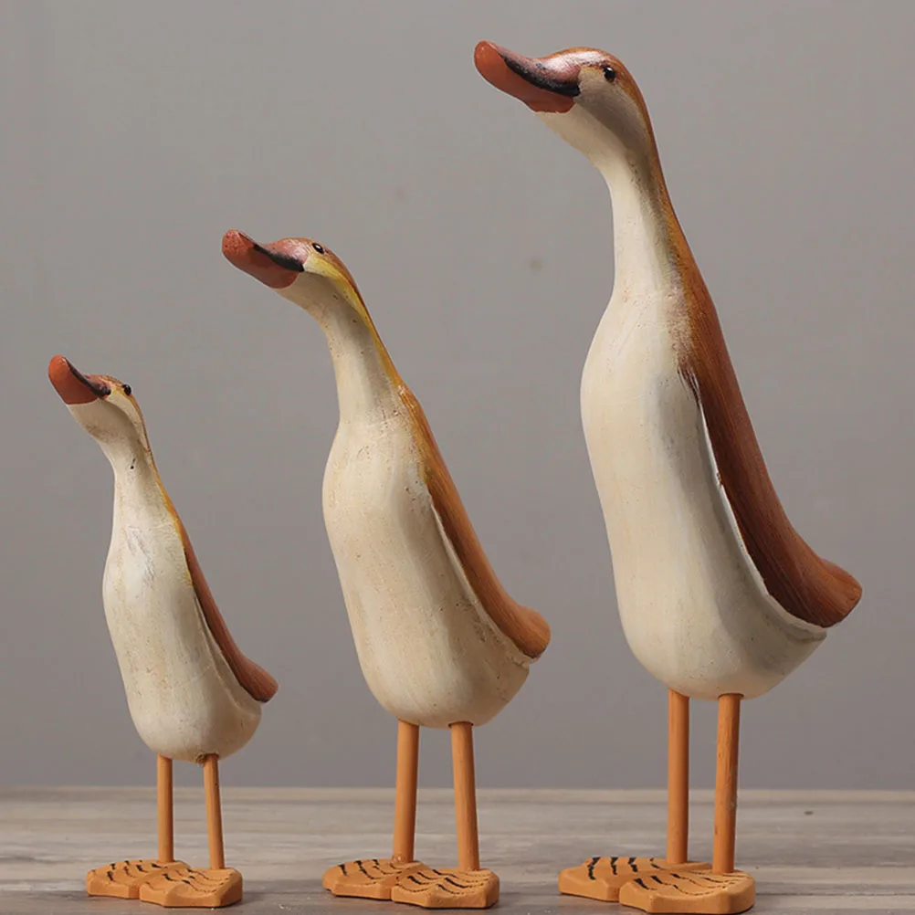 

3pcs Wooden Duck Sculpture Delicate Carving Decor Desktop Animal Figurine Home Living Room Office Art Small Statue