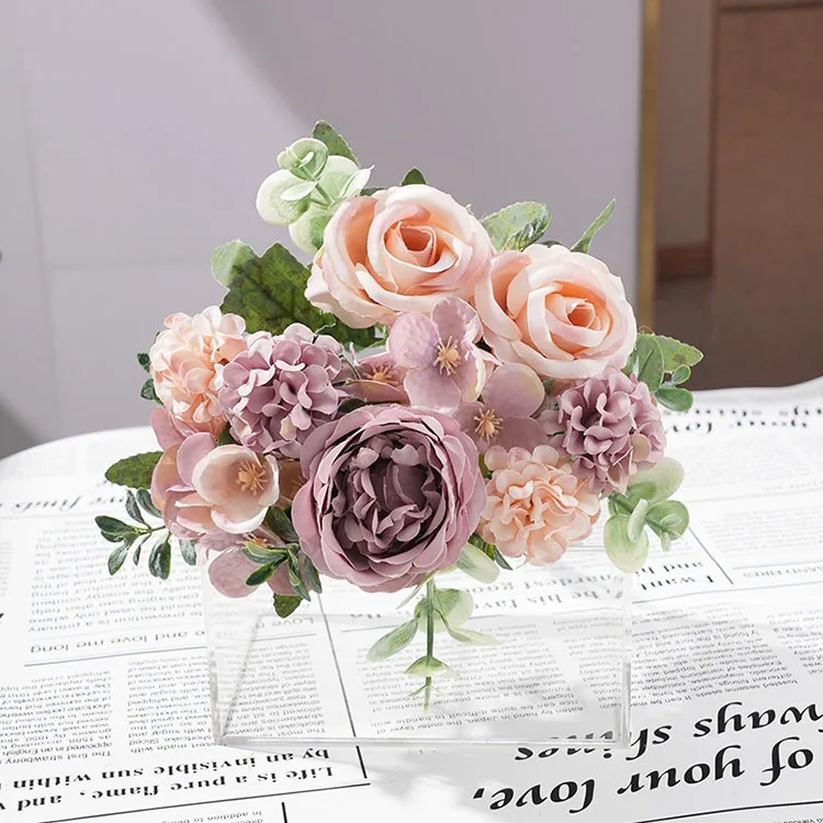 Künstliche Pfingstrose, Hortensien, rosa Rosen, Blumenstrauß, Seidenblumen für Hochzeit, Party, Blumenstrauß, gefälschte Blumenarrangements, Heimdekoration – Detail 8