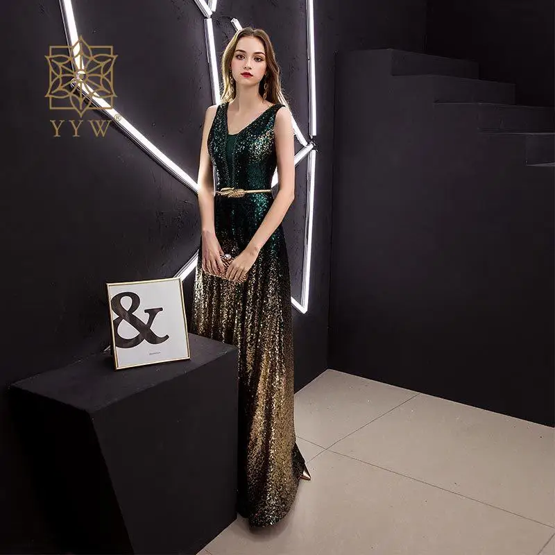 Black Gold Sleeveless Long Mermaid Dress for Women Girls Crystal Sequins Elegant Cocktail Night Gala Luxury Party Prom Gown 2023