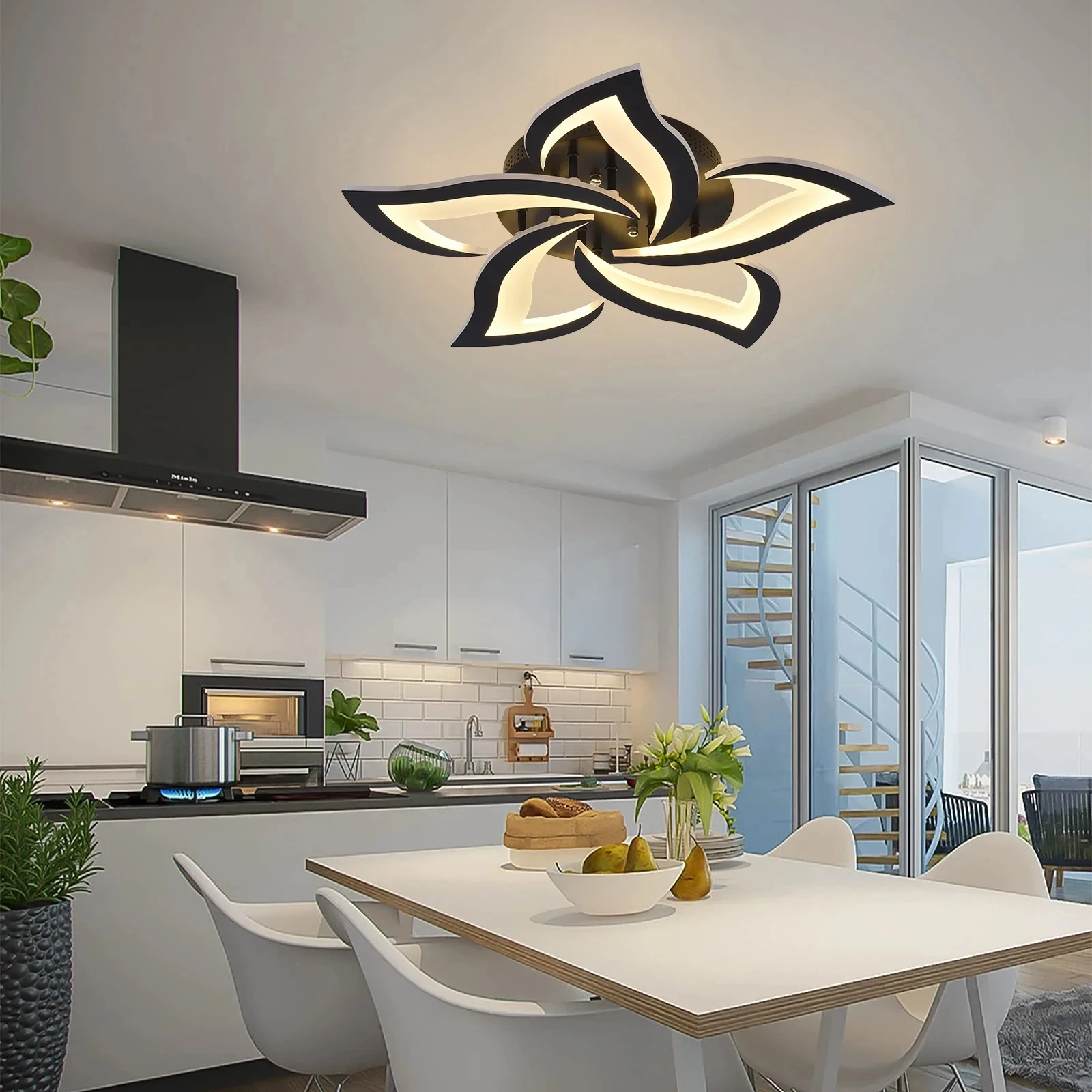 IRALAN LED Ceiling Light with Remote Control Romantic Lotus Shape Ceiling Chandelier Suitable for Living Room Study Glossy Lamp