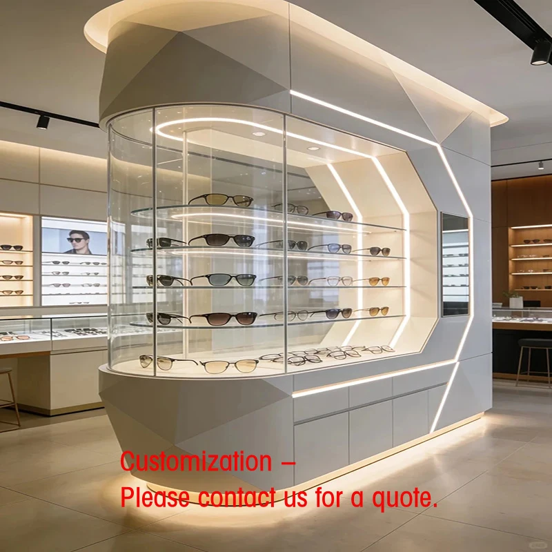 custom.Customizable Color & Size LED Lighting Retail Display Etagere Shelves Powder Coated/Glass Back Jewelry Glasses Supermarke