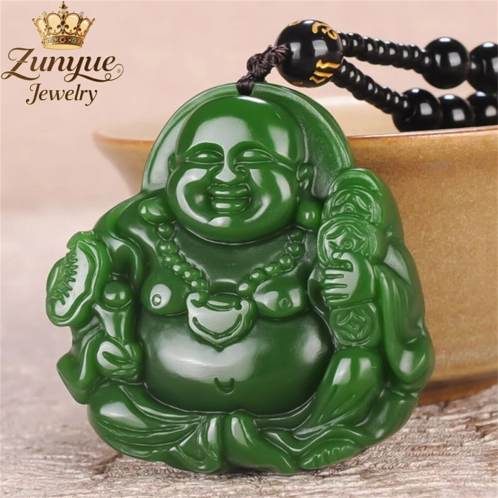 

Natural Hetian Jade Spinach Green Money Ruyi Maitreya Buddha Pendant Luxury Quality Jewelry Fashion Jewelry Exquisite Charms