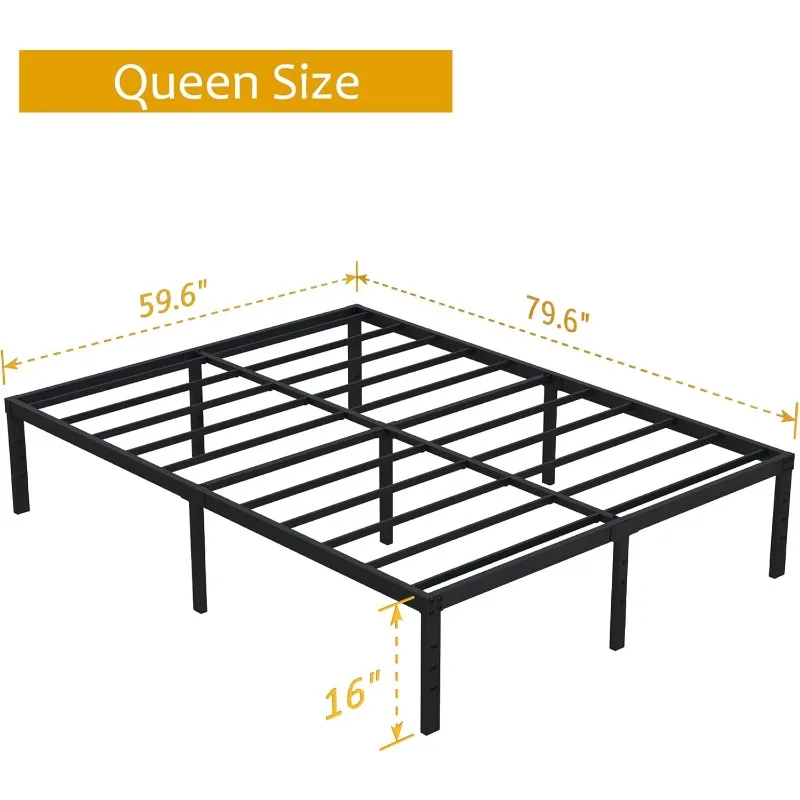 16 Inch Queen Bed Frame No Box Spring Needed, Heavy Duty Metal Queen Platform Bed Frame Support Up to 3000 lbs, Easy Assembly,