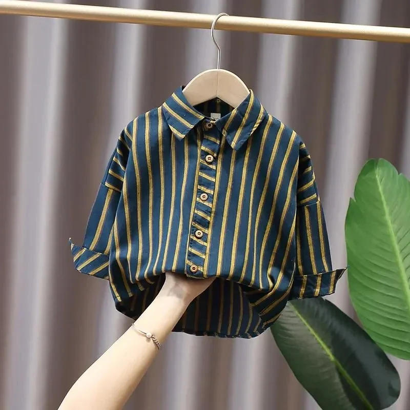 

Spring and Autumn New Boys Long sleeved Korean Edition Shirt Fresh Children's Top Children's Baby Stripe Thin Shirt