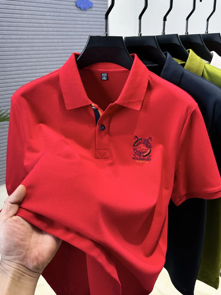

High end fashion men's summer boutique lapel embroidered polo shirt short sleeved breathable and comfortable versatile new top
